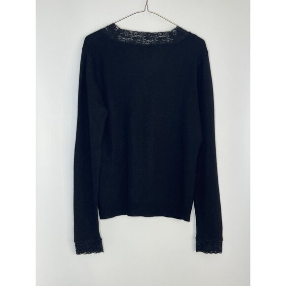Lauren Ralph Lauren Silk Cashmere Black V-Neck Sweater Lace Bead Accents Large - Picture 8 of 9